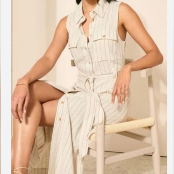 (M)🆕️⚘️Le Chateau⚘️ Striped Button Down Striped Dress👗 Ptp 15"× L39.5" - Picture 1 of 10